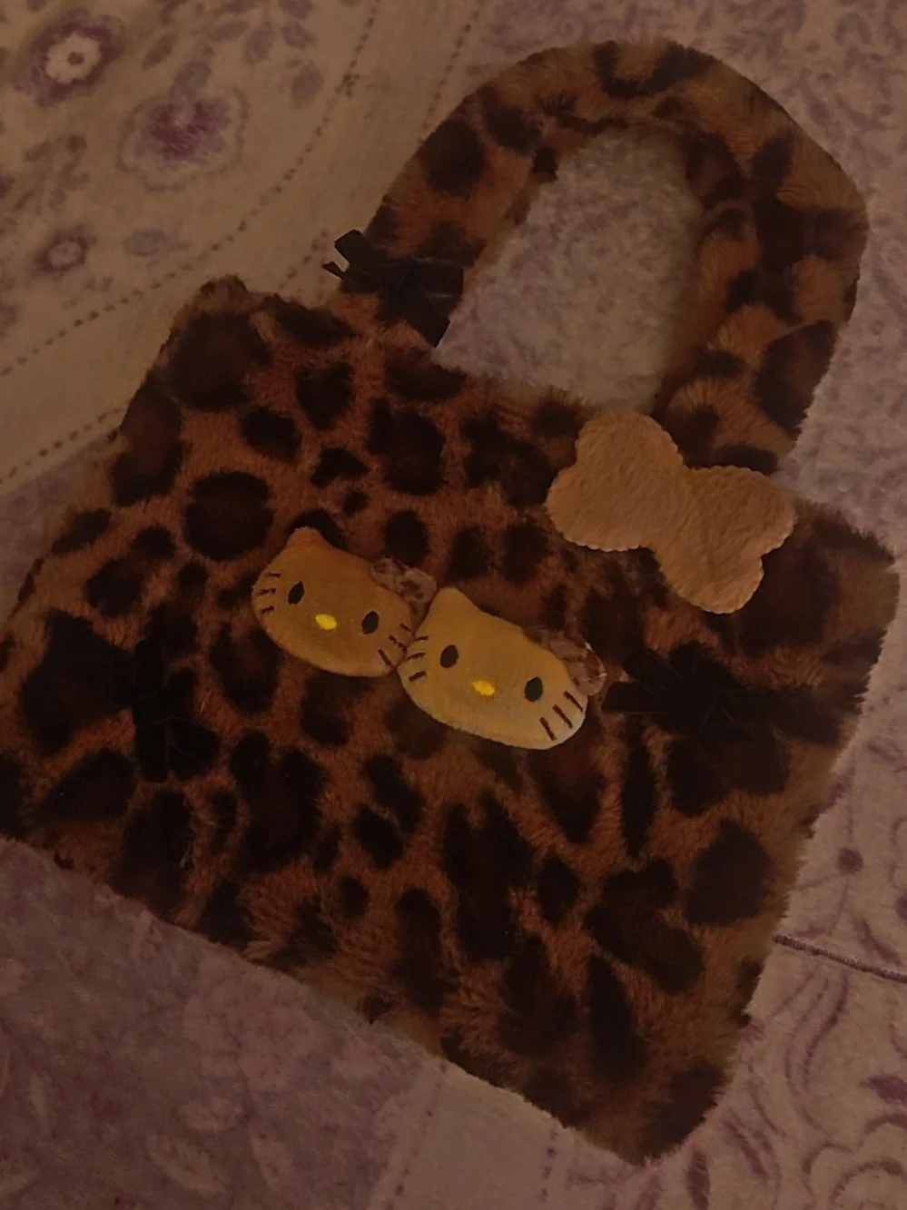 Leopard Print Hello Kitty Handbag with - Brown